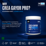 Crea Gayor Pro Powered by Pürest Creatine™ | 99.99% Creatine Monohydrate with 5mg BioPerine® | Third-Party Tested | Ultra-Low DCD, DHT & Creatinine