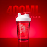 Red shaker bottle with white lid on a red background, featuring '400ML' text.